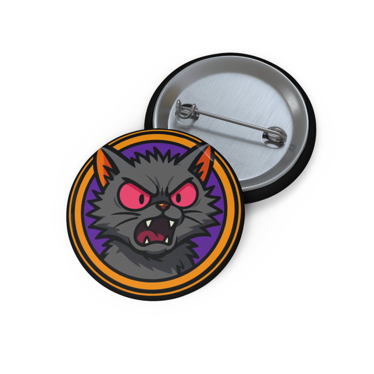 Furioso Cat Pin Button — Cute Spooky Enamel-Style Round Badge for Jackets & Bags